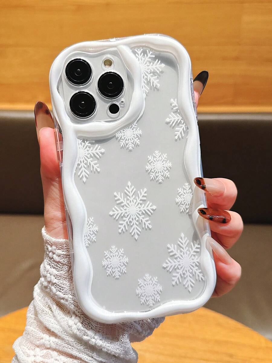 Schneewintersches Muster, transparentes 3D-Wellen-Randdesign mit Vollabdeckung und Stoßschutz, kompatibel mit iPhone 16, 16 Pro Max, 16 Pro, 16 Plus, XR, 15, 14 Pro Max, 12, 13 Pro, 11, stoßfeste und abriebfeste strukturierte Außenschale, Weihnachtsgeschenk, Halloween-Geschenk - Weiss - Übersicht 1