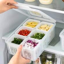 Plastic Organizer Boxes For Treats/Fruits In The Refrigerator With 6 Compartments - trắng - Xem 1