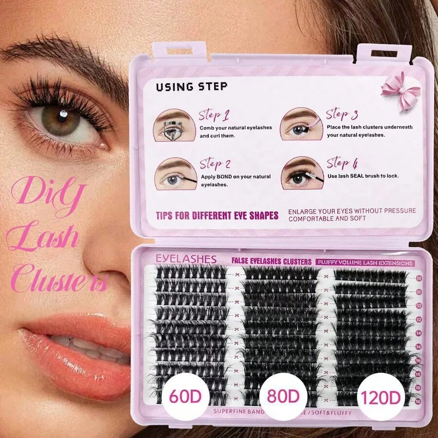 Pink Eyelash Book Length 10-18 (60D+80D+100D) Natural Heat Melt Eyelash Book With Three Rows Of Eyelash Extensions For DIY False Eyelashes - 粉色 - 查看 1