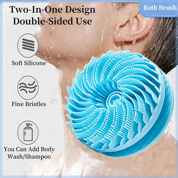 1pc High-Quality Bath Brush, Double-Sided Body Cleaner, Hair Washing And Bath Scrubbing Tools, Soft And Comfortable Silicone Material, Easy To Bubble, Exfoliate And Non-Irritating To The Skin Massager, Household Items, Holiday Gift