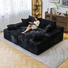 72" Oversized Cloud Sectional Sofa Bed, Double Lounge Chaise, No Assembly Required, Boneless Fluffy Couch With Plush Cushions, Modern Sleeper Loveseat For Small Space, Living Room, Apartment, Movie Night - 黑色 - 查看 1