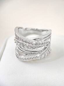 1pc Light Luxury High Flash Multi Layer Surround European And American Creative Cross Ring 925 Sterling Silver Women's Ring Elegant Women's Jewelry Valentine's Day Birthday Gift Daily Wear - Creative Cross Ring - View 5