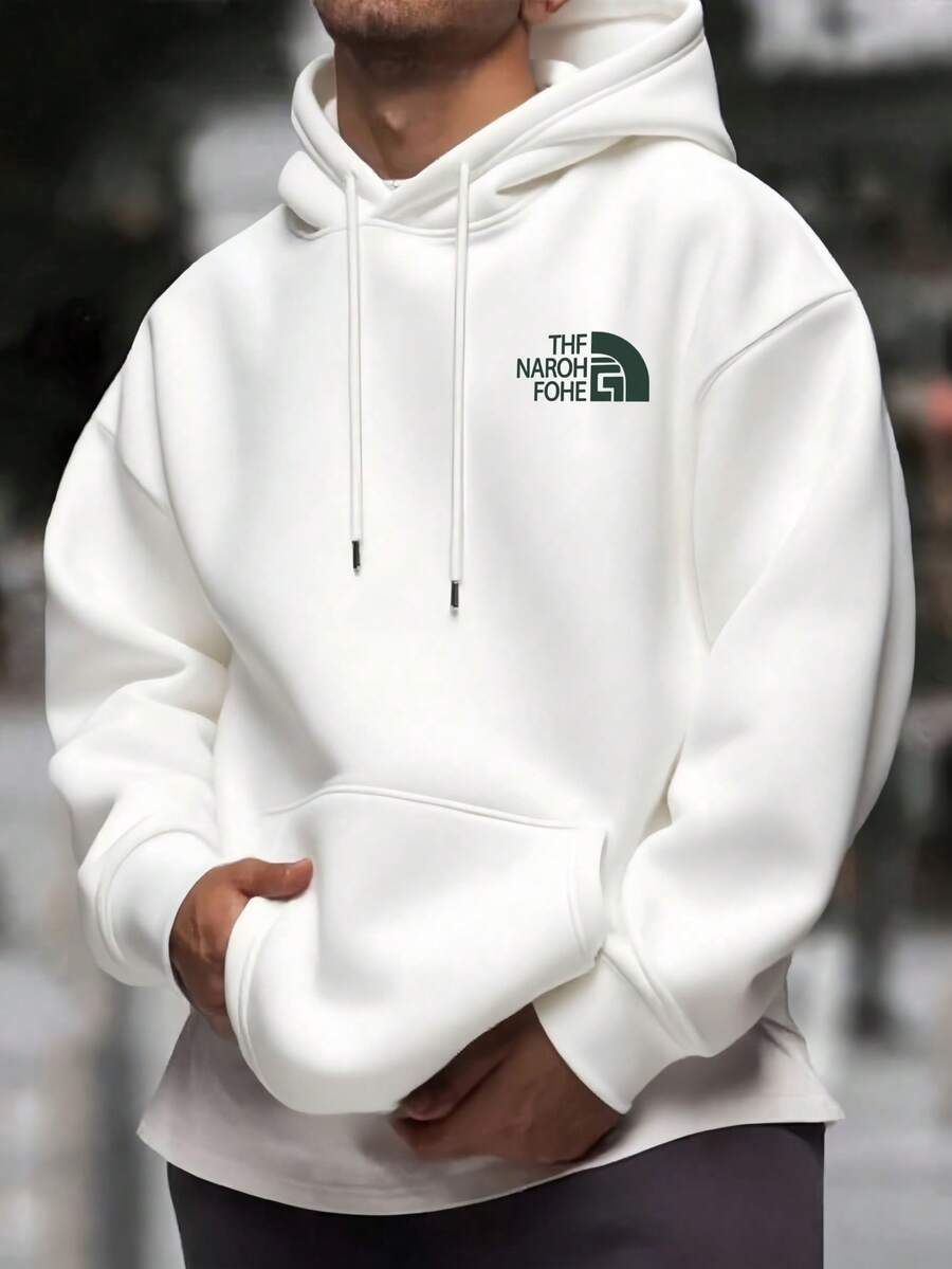 Sudadera con capucha para hombre de 1 pieza: mezcla de algodón y poliéster, estampado exquisito, adecuada para exteriores, ideal para desplazamientos en otoño e invierno. - Blanco - Ver 1