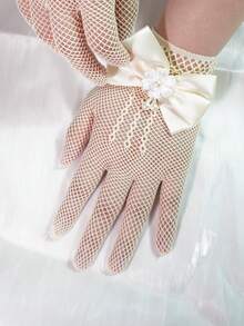 1 Pair Children Lace Hollow Bow Princess Gloves (For Party Holiday Event) - Beige - View 8