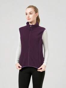 Áo khoác vest thể thao ngoài trời nhẹ dành cho nữ, thiết kế khóa kéo ẩn ở eo, dáng ôm, chất liệu lông cừu, thích hợp cho mùa đông. - Màu tím - Xem 3