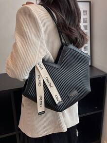 Heart Shaped Tote Bag For Women, Large Capacity PU Leather Top Handle Shoulder Bag - Elegant Retro Work Bag, Perfect Commuter & Mom Bag For Travel, Fits Laptop, Umbrella, Water Bottle, In White, Black, Brown,Shoulder Bag Pu Simple Bag For Work, Fashionable Business Casual Bag For Women, Perfect For Office, Business And Work[US Local Warehouse]Travel Essentials,School Supplies. - 黑與白 - 查看 9