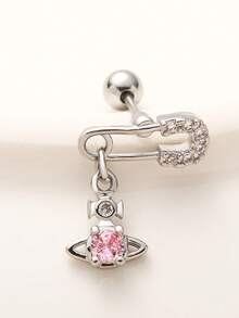 1pc Pink Series Bow & Flower Zirconia Encrusted Super Shiny 316 Titanium Steel Ear Cartilage Piercing Jewelry, Suitable For Gifts/Holidays - Multicolor - View 17