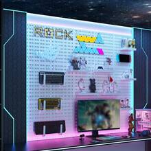 1pc Black Pegboard Wall Organizer, Multifunctional Wall Storage Rack, Suitable For Craft Room, Bathroom, Pantry, Office And Game Set, Wall Hanging Solution For Headphones, Keyboards, And Game Consoles, Utility Racks