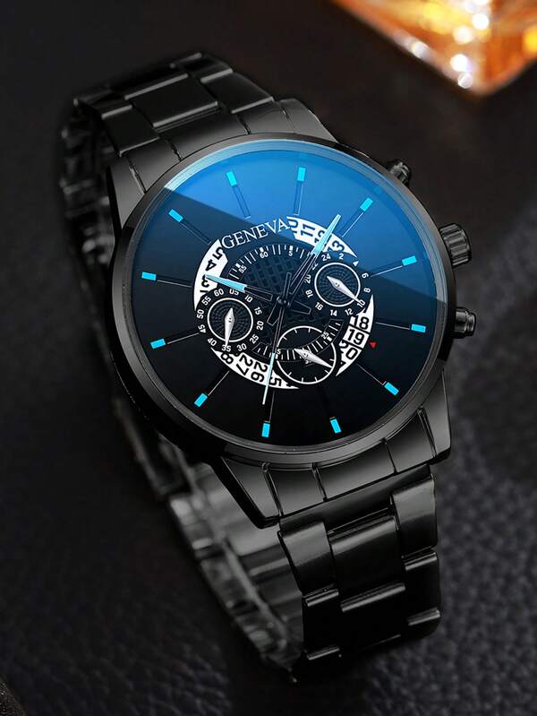 1PC/Men's Fashionable And Handsome Steel Strap Quartz Watch, With Calendar. Business, Leisure. Suitable For Daily Wear. Gifts For Friends On Holidays Such As Birthdays, Christmas, Thanksgiving, Etc. (This Box Is Just A Display)