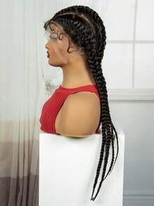 A ANYTIME 女士手工编织假发，合成高马尾蕾丝假发，含婴儿毛发，耐热纤维，轻盈逼真编织，适合派对化妆，日常使用 - 黑色 - 查看 4