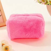 Soft Plush Quilted Cosmetic Bag, Large Capacity Travel Makeup Bag Toiletry Organizer, Can Be Used As Wallet - Hot Pink - View 3