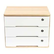 Wood Desk Organizer With 3 Drawers, Lockable Desktop Countertop Storage Cabinet For Home Office Supplies File Tabletop Organizing Unit, 15.75" X 11.02" X 12.2" (Wood) - trắng - Xem 6