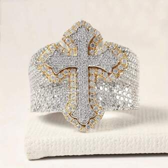 Anillo de campeón de estilo palaciego vintage chapado en oro de 18K con circonita para hombres