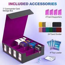 Trading Card Storage Box With Commander Display; 2400+ Deck Box For MTG With Removable Cover;  Card Case Fits Magic TCG PTCG Sports Cards; 24 Dividers 4 Stoppers Black Purple - BlackPurple - 查看 3