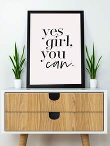 1 幅赋权帆布艺术印刷品 - “是的女孩，你可以”积极肯定海报，适合女孩房间装饰，现代无框墙面艺术，送给她的完美礼物 - 黑與白 - 查看 2
