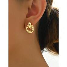 1 Pair Simple Fashion Creative Unique Design Gold Twist Hoop Earrings, Suitable For Daily Wear For Women - Vàng - Xem 3