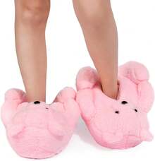 Bashful Teddy Bear Plush Slippers For Women,Pig Slippers,Cozy Plush Animal Slipper With Face-Pawing Shy Design,Non-Slip Fuzzy Winter Indoor House Shoes, Birthday Christmas Gift Ideas (US Sizes 9-12)Christmas - A00-Bashful Bear Pink - Xem 6