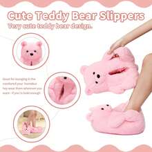 Bashful Teddy Bear Plush Slippers For Women,Pig Slippers,Cozy Plush Animal Slipper With Face-Pawing Shy Design,Non-Slip Fuzzy Winter Indoor House Shoes, Birthday Christmas Gift Ideas (US Sizes 9-12)Christmas - A00-Bashful Bear Pink - Xem 3