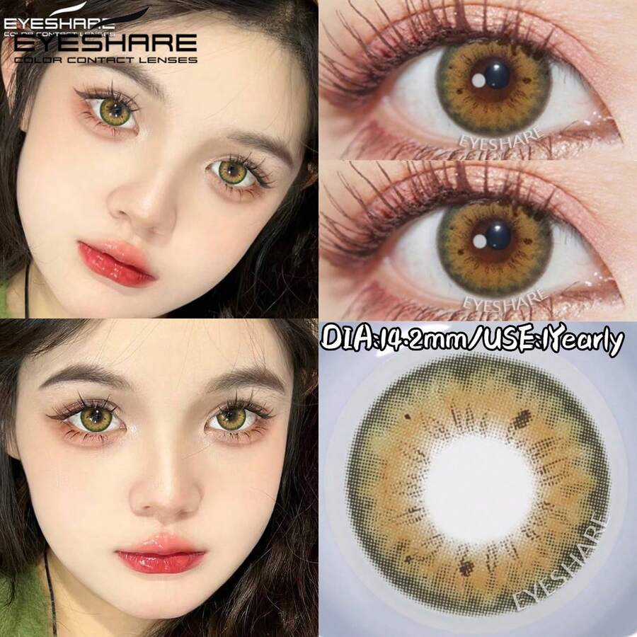 EYESHARE 1 Pair Colored Contact Lenses For Eyes Natural Brown Gray Colored Lens Contact For Blue Eyes Beauty Makeup Eye Lenses Yearly Use Green Beautiful Pupils, 14.2mm-No Power - 綠色 - 查看 1