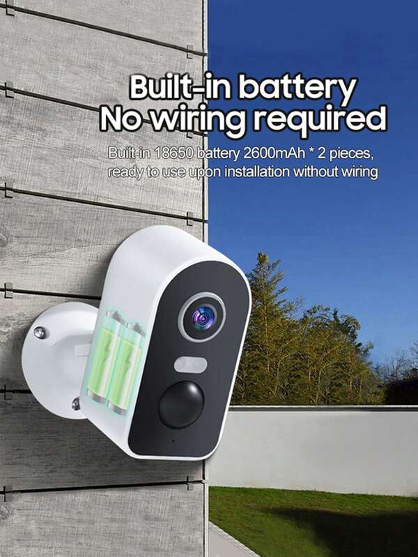 1pc Smart WiFi Battery-Powered Surveillance Camera, 3.6mm F2.0 Lens, IR LED Lights, Light Sensor, Microphone, Compact Black & White Rectangular Design, Rechargeable Wireless Security Camera For Indoor/Outdoor Home Use