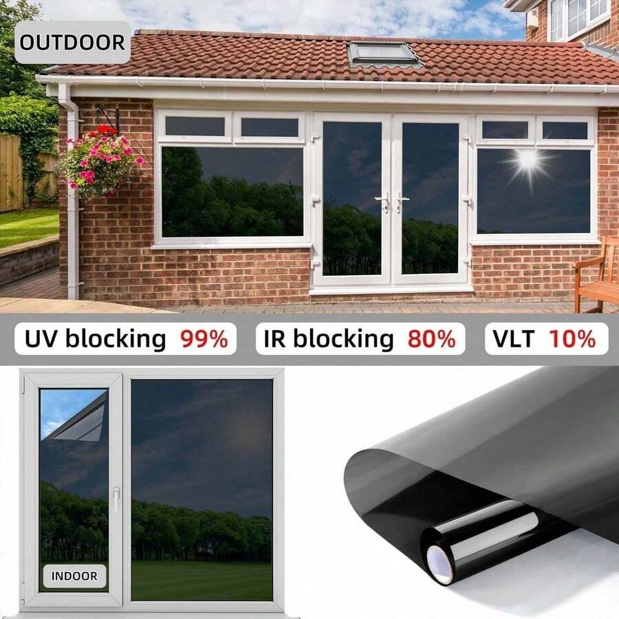 1pc Heat Insulation Window Film Glass Sticker For Home Balcony Sunshade, One-Way Perspective Privacy Protection