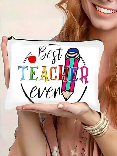 双面教师主题化妆包，带内袋的双层旅行洗漱用品收纳包，家用零钱包，学生文具收纳包，圣诞节、万圣节、生日、毕业典礼送给女性的理想礼物