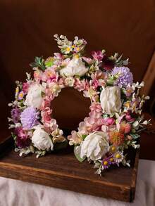 Women's Floral Headband, 3D Lifelike Flower Grass Hair Hoop, Rustic Artificial Rose Flower Crown Headpiece, Personalized Headwear For Party, Wedding, Holiday - 彩色 - 查看 8