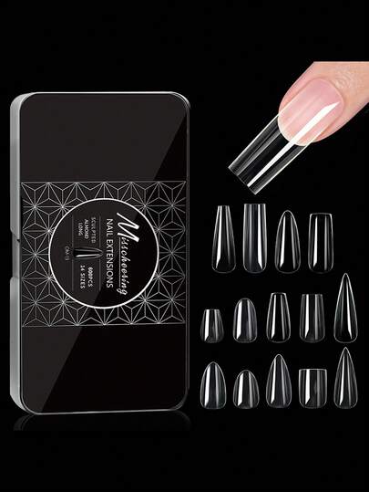 250/500/600pcs Soft Gel Tips Clear Natural&Sculpted Stiletto/Coffin/Almond/Square Fake Nails Full Cover Nail Tips Premium Quality Press On Nails For Women Girls Home Nail Salon Extension DIY Nail Supplies