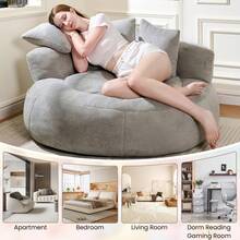 Giant Bean Bag Chair For Adults, Teddy Fabric Upholstered Loveseat Lazy Sofa With Storage Pocket And High-Density Memory Foam Padding, For Home Office, Living Room, Bedroom, Apartment, No Assembly Needed - Xám - Xem 8