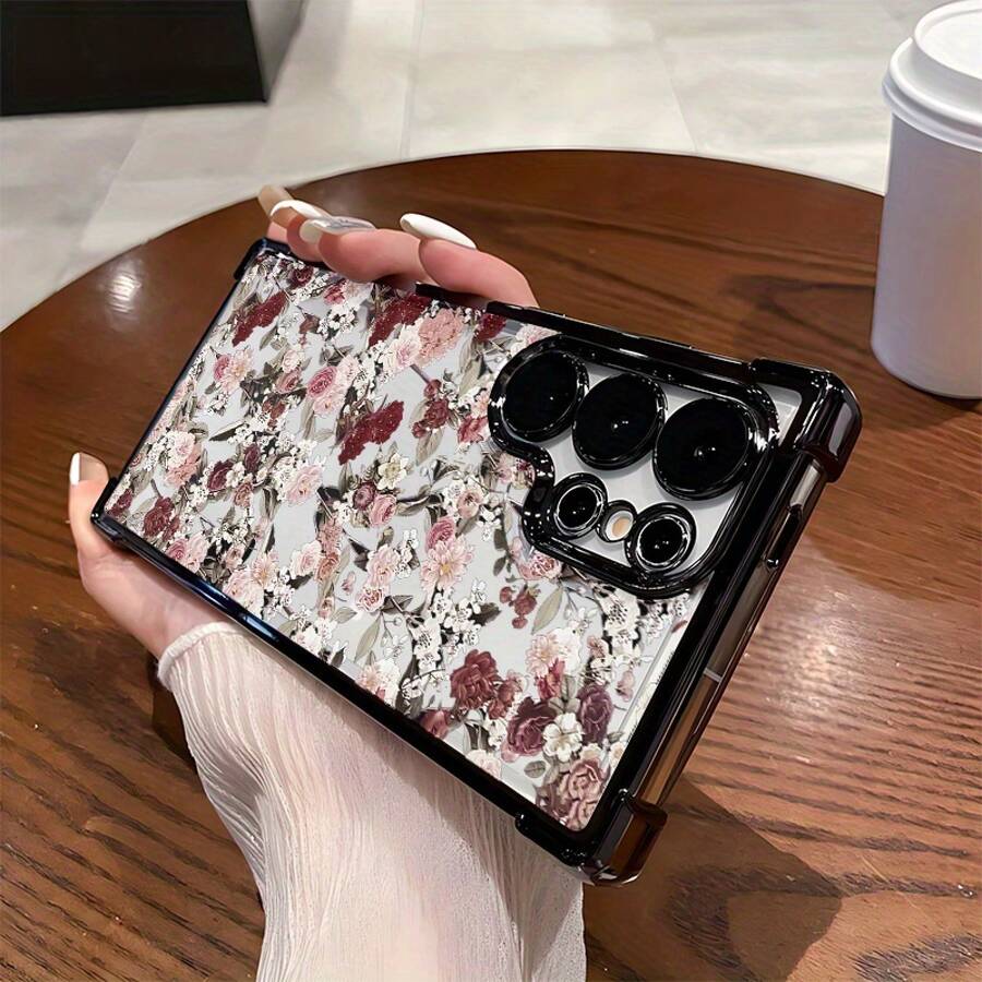 Una funda de teléfono floral diseñada para Samsung S25 ULTRA/S25/S24 Ultra/S24, también adecuada para S23/S23 FE/S23 Ultra/S22.Esta funda transparente tiene una función de protección de marco de lente, hecha de material TPU electrochapado, adecuada para que todos la usen. - Colores mixtos - Ver 1