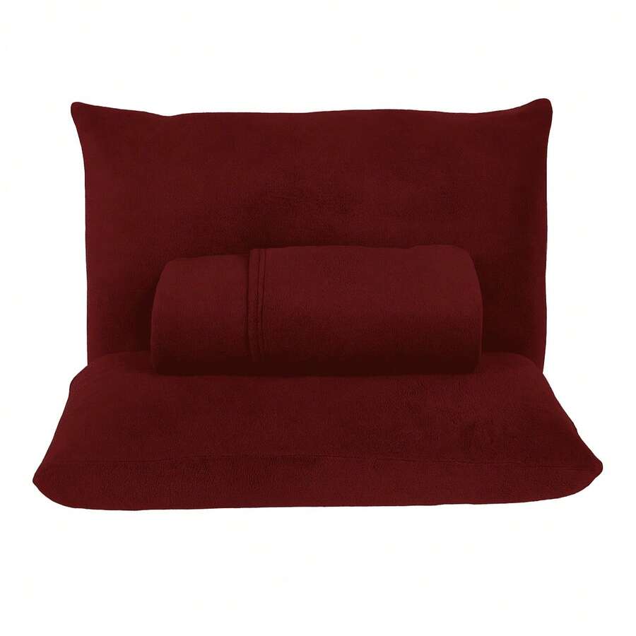 3-Piece Soft Plush Blanket Sheet Set Kit Single/Double/Queen And King For Winter - 紅木色 - 查看 1