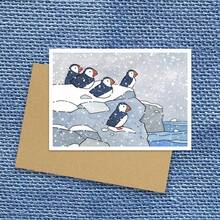 Tarjetas de Navidad, tarjetas navideñas con frailecillos en la nieve, tarjetas con tema natural, felicitaciones, cumpleaños, tarjetas de Navidad divertidas para el novio, tarjetas de , tarjetas de aniversario, tarjetas de viaje - Multicolor - Ver 4