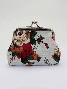 1/4-częściowy mały portfel w stylu vintage z różą z zamknięciem na kłódkę, poliestrowy, kwiatowy, płócienny, mała kosmetyczka, odpowiednia do codziennego użytku, na wieczór panieński i jako prezent na przyjęcie dla kobiet, portfel na pieniądze, mini portfel, portfel na monety Y2K