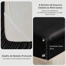 MR&Juego de Sábanas de Satén 4pzas, Sabanas Matrimonio Satín Sedosas Lujosas Suaves, con Sábana de Cajón Ajustable Bolsillo Profundo para Colchones Matrimoniales (Matrimonial, Negro) CVMD - BLANCO - Ver 12