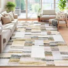 Modern Home Decor Patchwork Living Room Area Rug Stain Resistant Non Slip Hallway Runner Rug Printed Thin Low Pile Mat Throw Rug Washable Bordered Carpet Easy To Clean Soft Non Shedding Floorcover For Dinning Room Kitchen Laundry Bathroom Bedroom - 灰色 - 查看 3