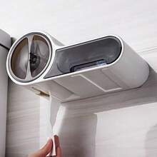 Wall-Mounted Waterproof Toilet Roll Holder, Bathroom Tissue Box With Phone Shelf & Storage Compartment - Default - View 3