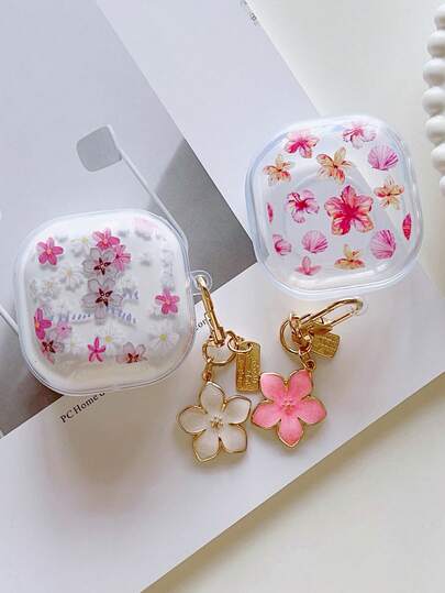 Funda protectora floral transparente para Samsung Galaxy Buds Live/Buds Pro/Buds 2 auriculares inalámbricos Bluetooth, a prueba de golpes y anti-pérdida, de moda