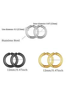 2Pcs Non Piercing Stainless Steel Ear Clips Earrings For Men, Fake Earrings Simple Fashion Hoop Earrings For Daily Wear Accessories