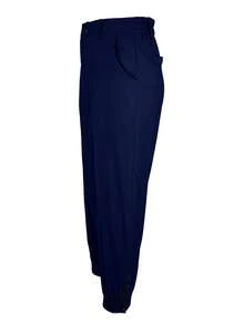 Jessfine纯色拉链下摆弹力面料藏蓝色裤脚长裤，优雅通勤风格，适合日常办公穿着，春夏百搭。 - 藏蓝色 - 查看 4