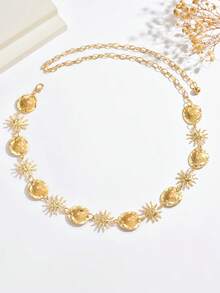1条简约金色波西米亚风向日葵笑脸图案腰链，适合婚礼、宴会、派对等场合，是送给朋友和爱人的绝佳礼物。 - 金色 - 查看 5