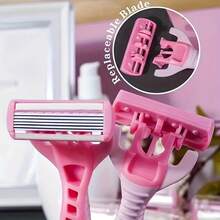 2 Handles + 36 Blades/Pink, Women's Universal, Manual 6-Layer Shaver, Stainless Steel Blades, Safe Anti-Scratch, Suitable For Home Grooming & Beauty Tools - Color Mixing - View 8