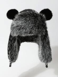 1 pieza Orejeras de imitación de piel con orejas de panda lindas para mujer, gorro trampero a prueba de viento para exteriores, ciclismo, esquí