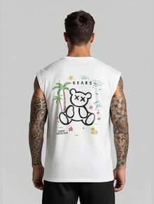Streetwear T-Shirt Vacation Bear Tank Top Oversized Shirt Men Summer Style Beach Summer Crop Top Unisex Loose Cotton Gym - trắng - Xem 1