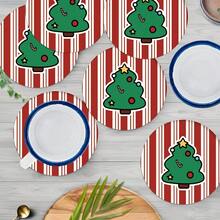 2pcs/4pcs/6pcs Christmas Tree Pattern Printed Diatomite Placemats, Home Decor, Suitable For Christmas Gifts, Christmas Decorations, Applicable To Dining Table, Coffee Bar, All Seasons, Washable Placemats, Room Decor, Coasters, Drink Mats, Drain Mats, Kitchen Dining Table Mats, Indoor/Outdoor Party Decorations, Home Decor, Ideal Gifts