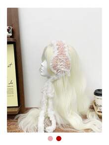 1个Y2K风格蕾丝蝴蝶结流苏针织渐变色耳罩，手工舒适蓬松耳套，适合冬季，学生白色耳罩 - 彩色 - 查看 14