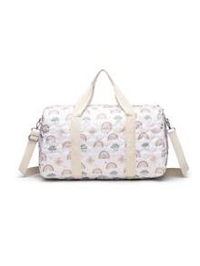 熊印花毛绒波士顿手提包 - 多功能大容量尿布和婴儿必需品收纳手提包，配有肩带，适合婴儿到青少年和成人 - 彩虹 - 查看 9