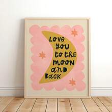 1/3 buc, Tablou de perete pe pânză, Decor de perete înrămat, Decor pentru camera copiilor, Te iubesc până la lună și înapoi, Decor de perete roz, verde, albastru, Cadou pentru bebeluși, Decor pentru creșă, Decor pentru preșcolari, Cadou de ziua de naștere, Decor de sărbători pentru copii
