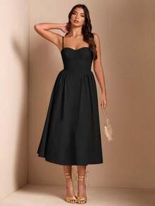 Women's Solid Color Strapless Dress, Inspired By Vintage Style, With A Shaping Bustier Design, Suitable For Everyday Wear Or As A Special Occasion Dress. - 黑色 - 查看 7