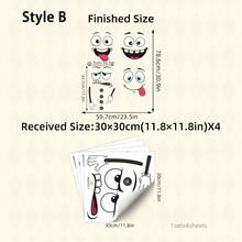 4pcs Cartoon Face Stickers | Self-Adhesive, Plastic Surface Compatible, One-Time Use | Suitable For Trash Can, Wall, Toilet, Refrigerator | Bright Face, Interesting Theme Decoration, Cartoon Joyful Face Toilet Lid Decoration - Multicolor - View 13