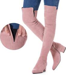 Women Over Knee Boots Thigh High Suede Black Block Low 2 Inch Heel Chunky Above Knee Winter Pointed Toe, Fashionable Cold-Weather Boots - 粉紅色 2 吋高跟鞋 - 查看 9